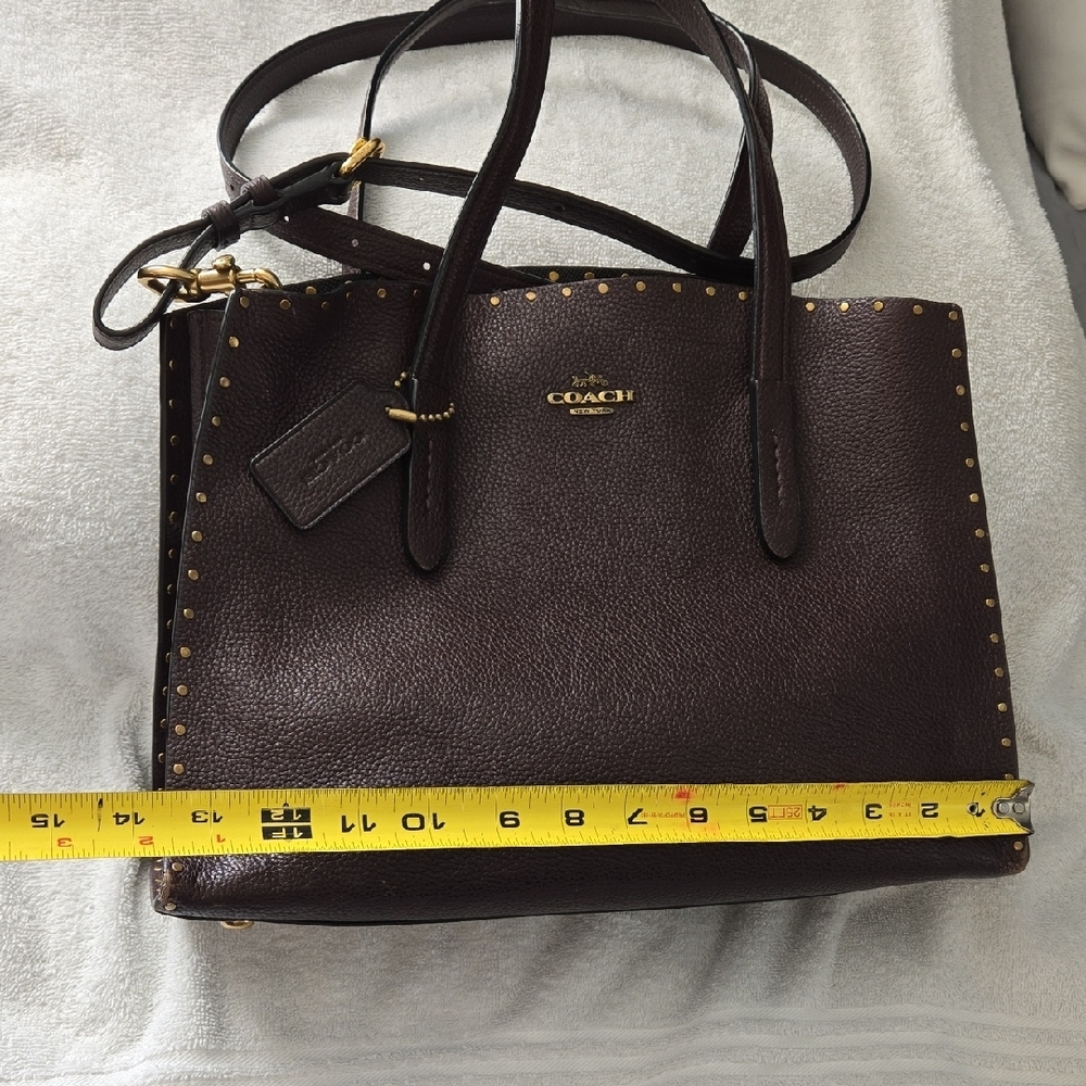 Coach Dark Brown/Oxblood Studded Leather Charlie Carryall Tote - Picture 2 of 16
